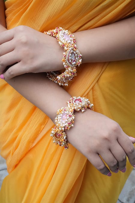 Shop_Vaidaan_Multi Color Pearl Induleka Embellished Bangle _Online_at_Aza_Fashions