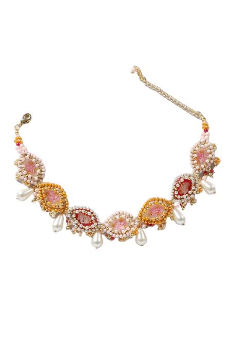 Shop_Vaidaan_Multi Color Pearl Induleka Embellished Choker _at_Aza_Fashions