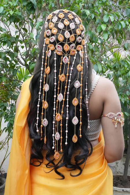 Vaidaan Multi Color Pearl Induleka Embellished Hair Accessories Online at Aza Fashions Vaidaan_Multi Color Pearl Induleka Embellished Hair Accessories _Online_at_Aza_Fashions