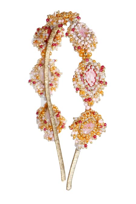 Shop Vaidaan Multi Color Pearl Induleka Embellished Hairband at Aza Fashions Shop_Vaidaan_Multi Color Pearl Induleka Embellished Hairband _at_Aza_Fashions