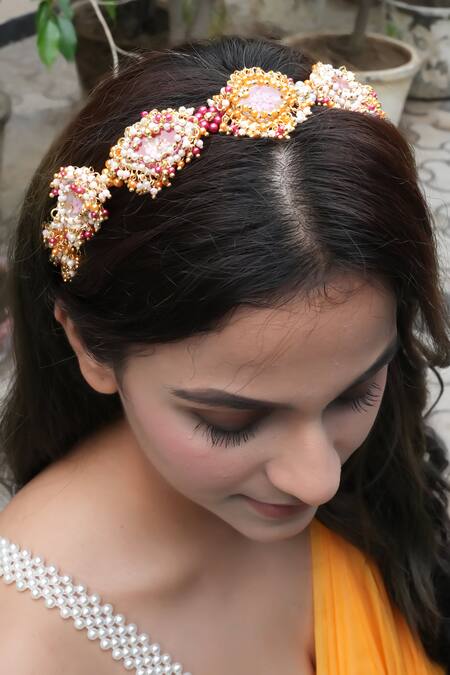 Vaidaan Multi Color Pearl Induleka Embellished Hairband Online at Aza Fashions Vaidaan_Multi Color Pearl Induleka Embellished Hairband _Online_at_Aza_Fashions