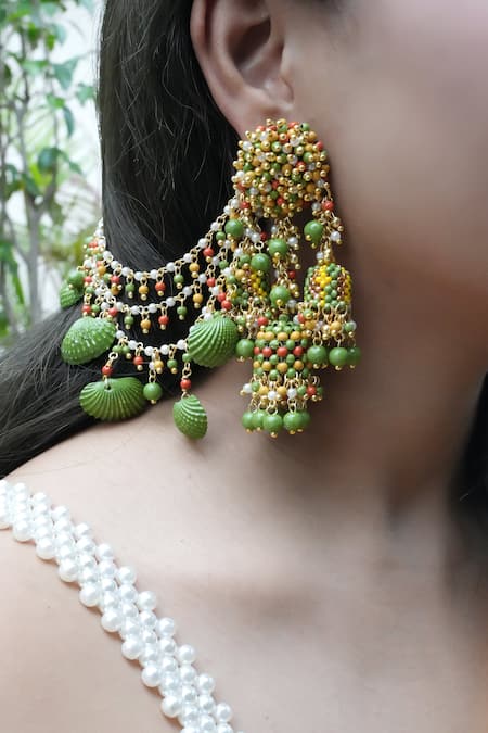 Vaidaan Multi Color Pearl Kalavati Enamel And Bead Dangler Earrings 