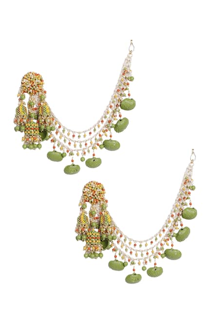 Shop Vaidaan Multi Color Pearls, Beads, Embroidery Kalavati Enamel And Dangler Earrings at Aza Fashions Shop_Vaidaan_Multi Color Pearls, Beads, Embroidery Kalavati Enamel And Dangler Earrings _at_Aza_Fashions
