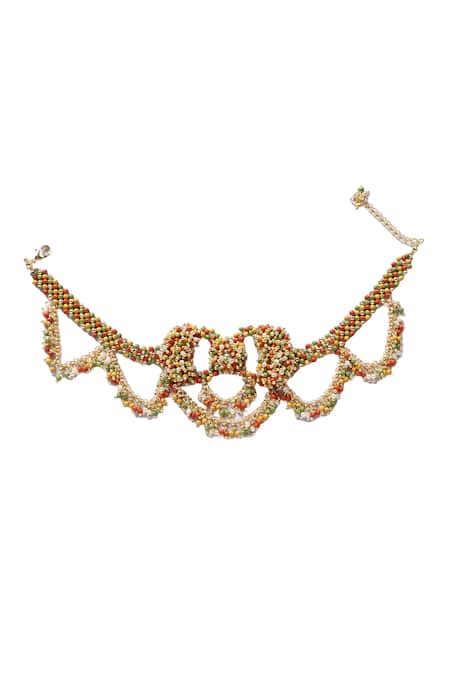Shop Vaidaan Multi Color Kamli Pearl Bead Embellished Choker at Aza Fashions Shop_Vaidaan_Multi Color Kamli Pearl Bead Embellished Choker _at_Aza_Fashions