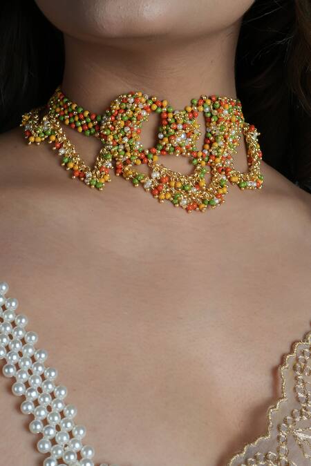 Vaidaan Multi Color Kamli Pearl Bead Embellished Choker Online at Aza Fashions Vaidaan_Multi Color Kamli Pearl Bead Embellished Choker _Online_at_Aza_Fashions