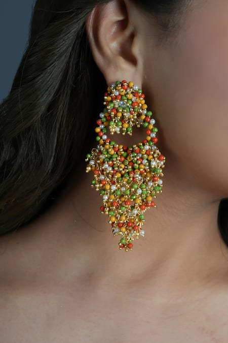 Vaidaan Multi Color Pearl Kamli Bead Embellished Earrings 