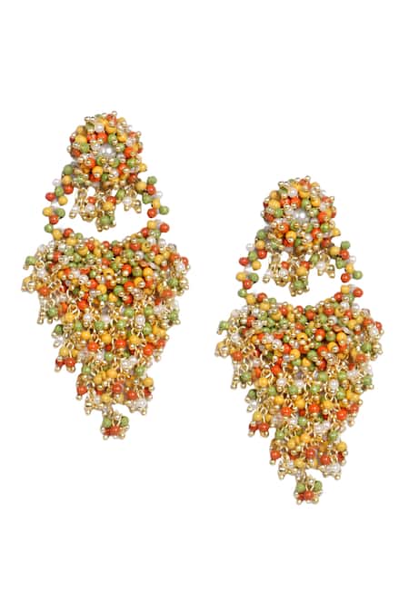 Shop Vaidaan Multi Color Pearls, Beads, Embroidery Kamli Embellished Earrings at Aza Fashions Shop_Vaidaan_Multi Color Pearls, Beads, Embroidery Kamli Embellished Earrings _at_Aza_Fashions