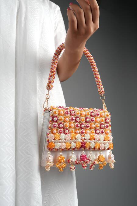 Vaidaan_Multi Color Pearl Mohini Embellished Bag _Online_at_Aza_Fashions