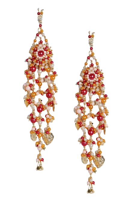 Shop Vaidaan Multi Color Pearls, Beads Mohini Embellished Earrings at Aza Fashions Shop_Vaidaan_Multi Color Pearls, Beads Mohini Embellished Earrings _at_Aza_Fashions