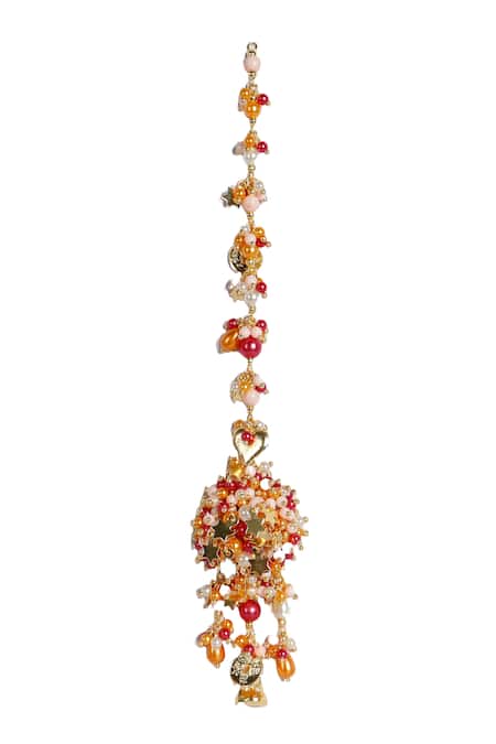 Shop Vaidaan Multi Color Mohini Pearl Bead Embellished Maangtikka at Aza Fashions Shop_Vaidaan_Multi Color Mohini Pearl Bead Embellished Maangtikka _at_Aza_Fashions