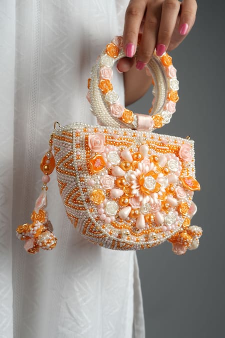 Shop Vaidaan Multi Color Pearls, Beads Nivasini Embellished Bag at Aza Fashions Shop_Vaidaan_Multi Color Pearls, Beads Nivasini Embellished Bag _at_Aza_Fashions