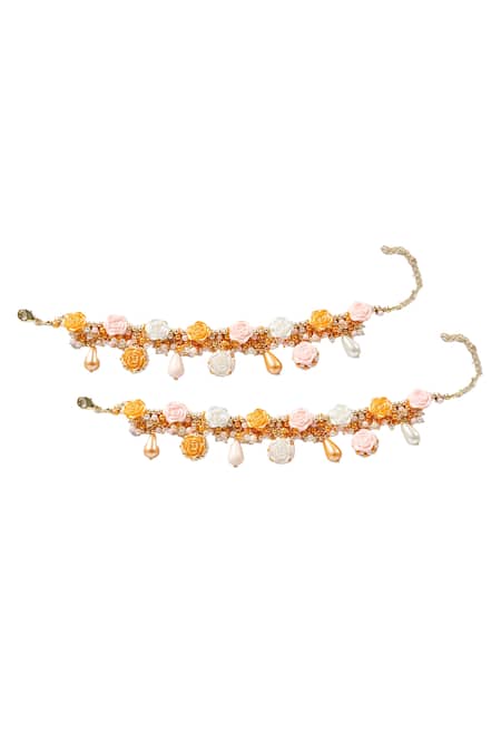 Shop Vaidaan Multi Color Pearls, Beads Nivasini Embellished Bajuband - Set Of 2 at Aza Fashions Shop_Vaidaan_Multi Color Pearls, Beads Nivasini Embellished Bajuband - Set Of 2 _at_Aza_Fashions