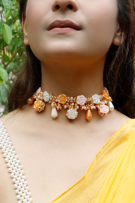 Vaidaan Nivasini Floral Pearl Bead Embellished Choker 