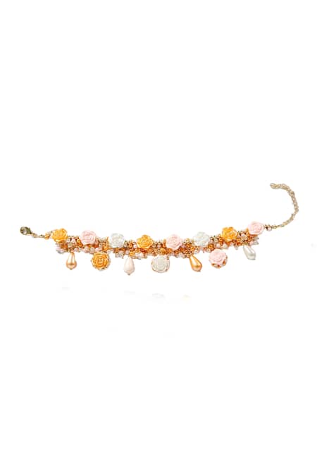 Shop Vaidaan Multi Color Nivasini Floral Pearl Bead Embellished Choker at Aza Fashions Shop_Vaidaan_Multi Color Nivasini Floral Pearl Bead Embellished Choker _at_Aza_Fashions