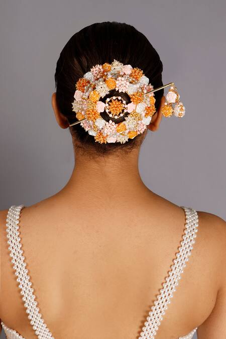Vaidaan Multi Color Pearls, Beads Nivasini Embellished Hair Bun - Set Of 2 Online at Aza Fashions Vaidaan_Multi Color Pearls, Beads Nivasini Embellished Hair Bun - Set Of 2 _Online_at_Aza_Fashions