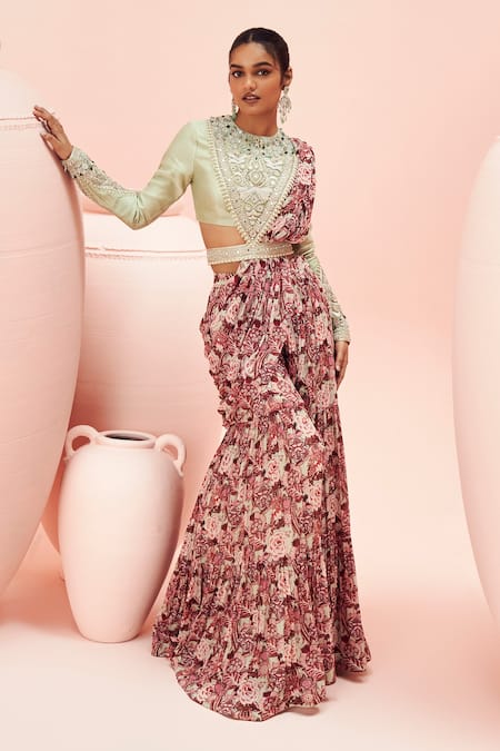 Bhumika Sharma Abstract Floral Print Palazzo Saree With Blouse 