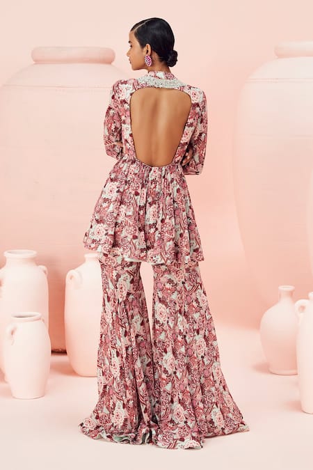 Bhumika Sharma Abstract Floral Print Peplum With Gharara 