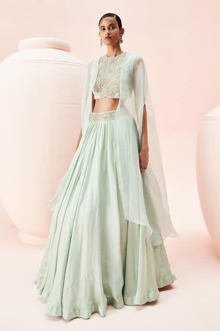 Bhumika Sharma Embroidered Waist Lehenga Set With Cape 