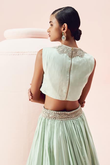 Bhumika Sharma Embroidered Waist Lehenga Set With Cape 