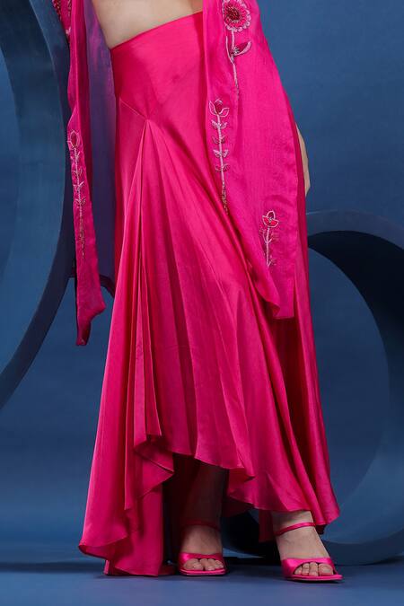 Buy Coeur Pink Silk, Organza Embroidery Round Neck Lagom Hand Cape With Skirt Set Online at Aza Fashions Buy_Coeur_Pink Silk, Organza Embroidery Round Neck Lagom Hand Cape With Skirt Set _Online_at_Aza_Fashions
