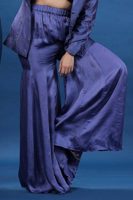 Coeur Purple Blazer Pure Silk Hand Embroidered Kurbit Bustier Sweetheart Pant Set Online at Aza Fashions Coeur_Purple Blazer Pure Silk Hand Embroidered Kurbit Bustier Sweetheart Pant Set _Online_at_Aza_Fashions