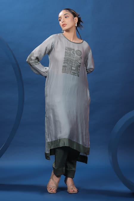 Coeur Nordic Print High Low Kurta With Solid Pant 