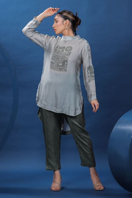 Coeur Nordic Print Button Shirt Tunic With Pant 