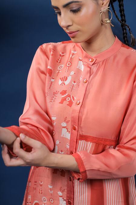 Coeur Red Organza, Satin Lace, Embroidery Bandeau Swedish Stripe Print Shirt With Pant Online at Aza Fashions Coeur_Red Organza, Satin Lace, Embroidery Bandeau Swedish Stripe Print Shirt With Pant _Online_at_Aza_Fashions