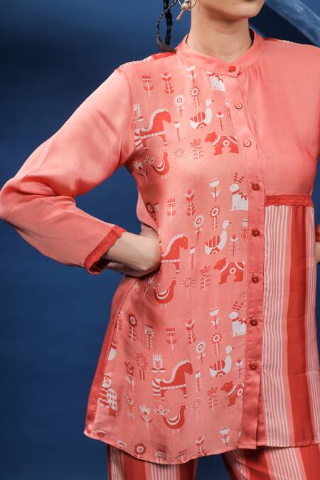 Buy Coeur Red Organza, Satin Lace, Embroidery Bandeau Swedish Stripe Print Shirt With Pant Online at Aza Fashions Buy_Coeur_Red Organza, Satin Lace, Embroidery Bandeau Swedish Stripe Print Shirt With Pant _Online_at_Aza_Fashions