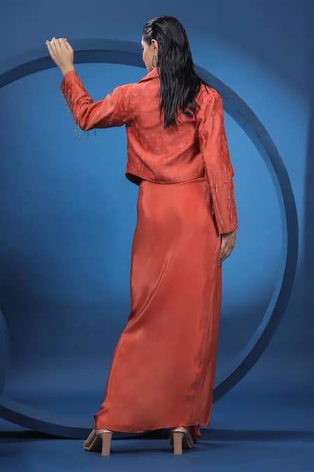 Coeur Embroidered Skirt Crop Blazer Set 