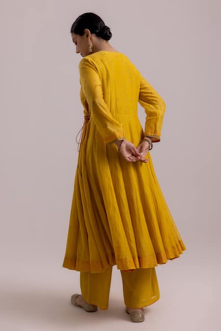 Label Shreya Sharma Chanderi Embroidered Angarkha Anarkali Pant Set 
