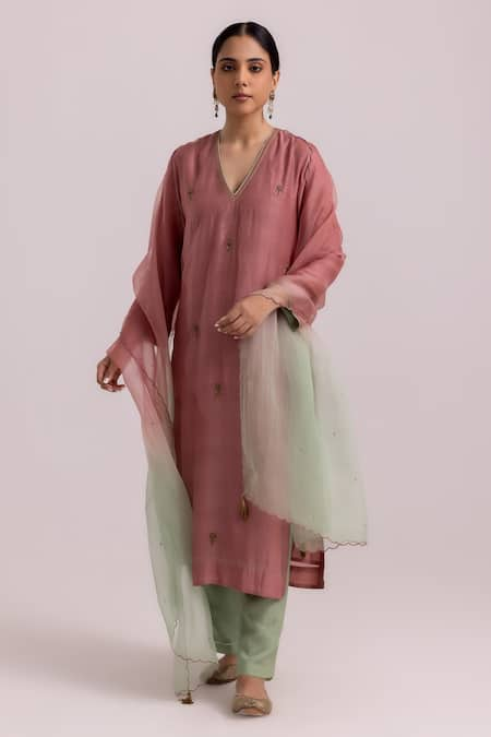 Label Shreya Sharma Flower Butti Embroidered Kurta Pant Set 