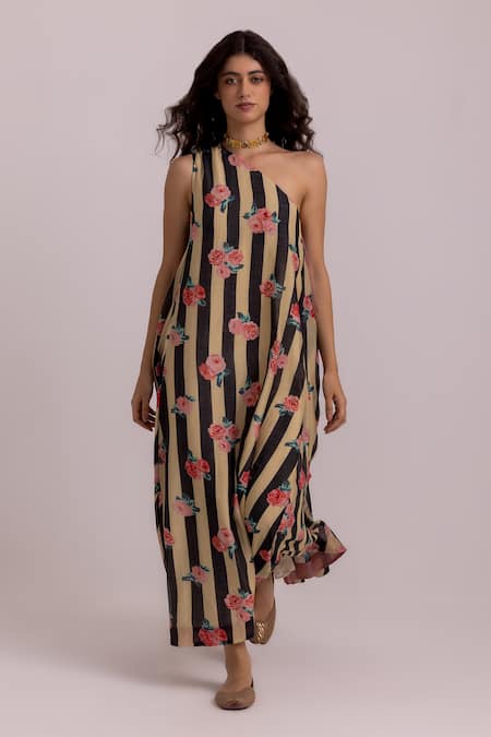 Label Shreya Sharma Stripe Patterned One Shoulder Dress 