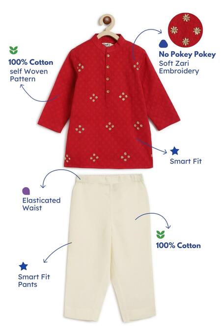 Tiber Taber Red Cotton Zari Embroidered Kurta Set Online at Aza Fashions Tiber Taber_Red Cotton Zari Embroidered Kurta Set _Online_at_Aza_Fashions