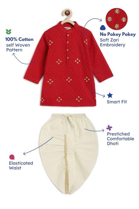 Tiber Taber Red Cotton Zari Embroidered Kurta And Dhoti Pant Set Online at Aza Fashions Tiber Taber_Red Cotton Zari Embroidered Kurta And Dhoti Pant Set _Online_at_Aza_Fashions
