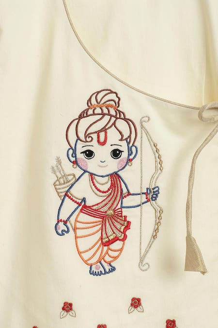 Tiber Taber Cream Cotton Embroidery Ram Tie Up Kurta Set at Aza Fashions Tiber Taber_Cream Cotton Embroidery Ram Tie Up Kurta Set _at_Aza_Fashions