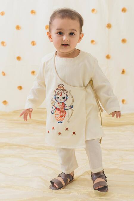 Buy Tiber Taber Cream Cotton Embroidery Ram Tie Up Kurta Set Buy_Tiber Taber_Cream Cotton Embroidery Ram Tie Up Kurta Set
