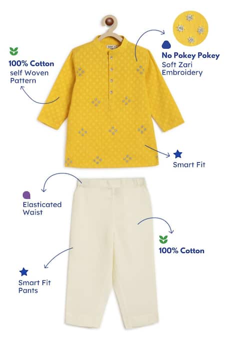 Tiber Taber Yellow Cotton Zari Embroidered Kurta Set Online at Aza Fashions Tiber Taber_Yellow Cotton Zari Embroidered Kurta Set _Online_at_Aza_Fashions