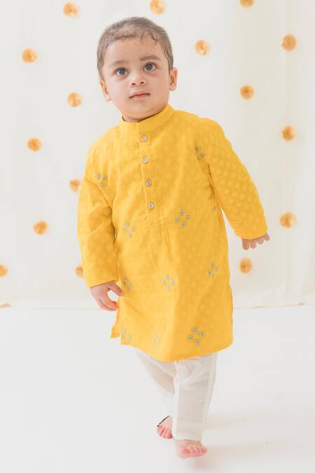 Tiber Taber Yellow Cotton Zari Embroidered Kurta Set at Aza Fashions Tiber Taber_Yellow Cotton Zari Embroidered Kurta Set _at_Aza_Fashions