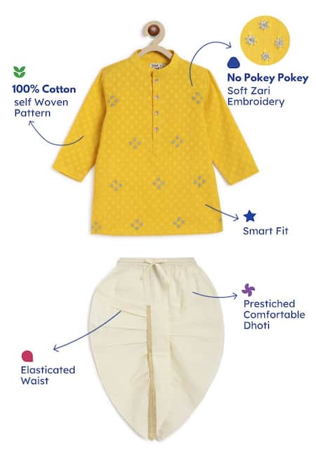 Tiber Taber Yellow Cotton Zari Woven Embroidered Kurta With Dhoti Pant Online at Aza Fashions Tiber Taber_Yellow Cotton Zari Woven Embroidered Kurta With Dhoti Pant _Online_at_Aza_Fashions