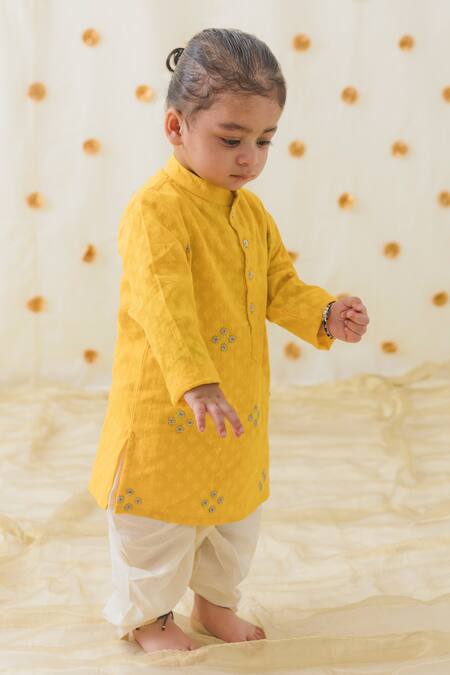 Tiber Taber Yellow Cotton Zari Woven Embroidered Kurta With Dhoti Pant at Aza Fashions Tiber Taber_Yellow Cotton Zari Woven Embroidered Kurta With Dhoti Pant _at_Aza_Fashions