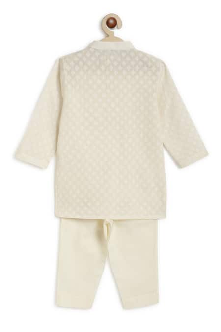 Tiber Taber Cream Zari Embroidered Kurta Set 