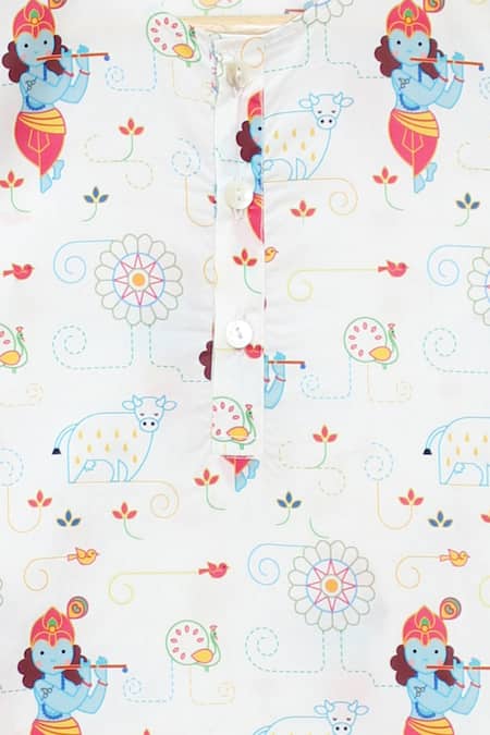 Tiber Taber White Cotton Woven Krishna Print Kurta And Pant Set at Aza Fashions Tiber Taber_White Cotton Woven Krishna Print Kurta And Pant Set _at_Aza_Fashions