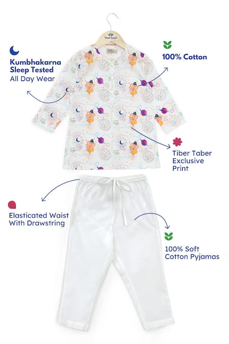 Tiber Taber White Cotton Woven Ganesh Print Straight Kurta With Pant Online at Aza Fashions Tiber Taber_White Cotton Woven Ganesh Print Straight Kurta With Pant _Online_at_Aza_Fashions