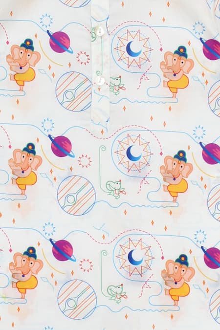 Tiber Taber White Cotton Woven Ganesh Print Straight Kurta With Pant at Aza Fashions Tiber Taber_White Cotton Woven Ganesh Print Straight Kurta With Pant _at_Aza_Fashions