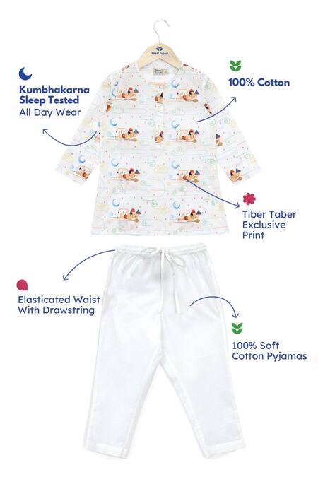 Tiber Taber_White Cotton Embroidery Woven Hanuman Print Kurta Set _Online_at_Aza_Fashions