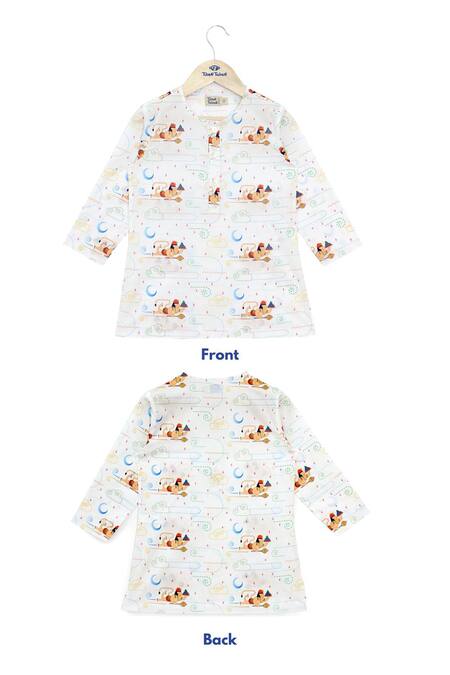 Buy_Tiber Taber_White Cotton Embroidery Woven Hanuman Print Kurta Set _Online_at_Aza_Fashions