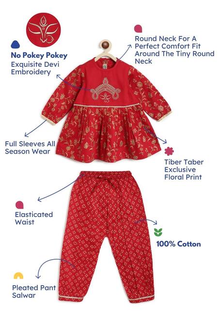 Tiber Taber Red Cotton Embroidery Devi Peplum Kurta And Salwar Set Online at Aza Fashions Tiber Taber_Red Cotton Embroidery Devi Peplum Kurta And Salwar Set _Online_at_Aza_Fashions