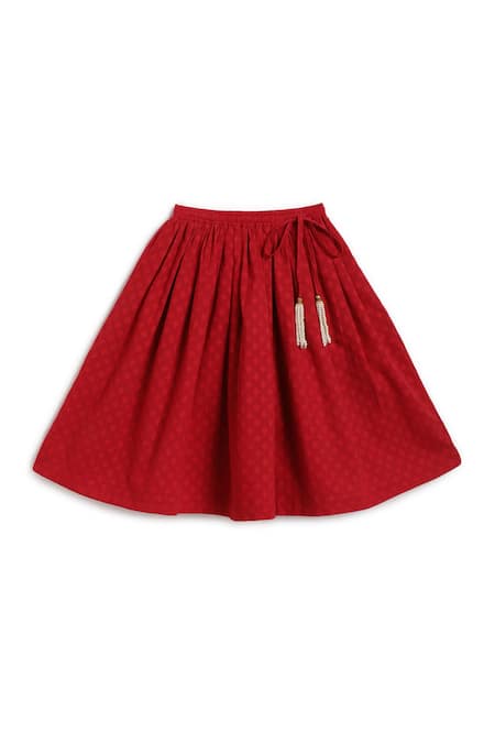 Shop_Tiber Taber_Cream Cotton, Viscose Lace, Tassels, Embroidery Devi Blouse And Lehenga Set _Online_at_Aza_Fashions