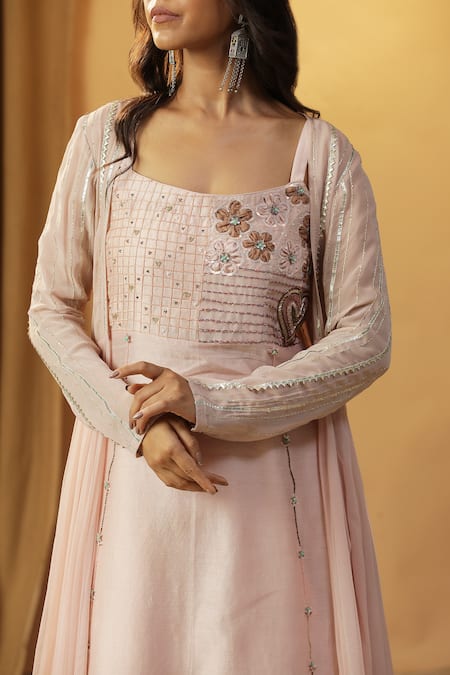 Arpita Sulakshana_Pink Chanderi, Georgette Embroidery, Sequins, Beads Stones Kurta With Jacket _at_Aza_Fashions